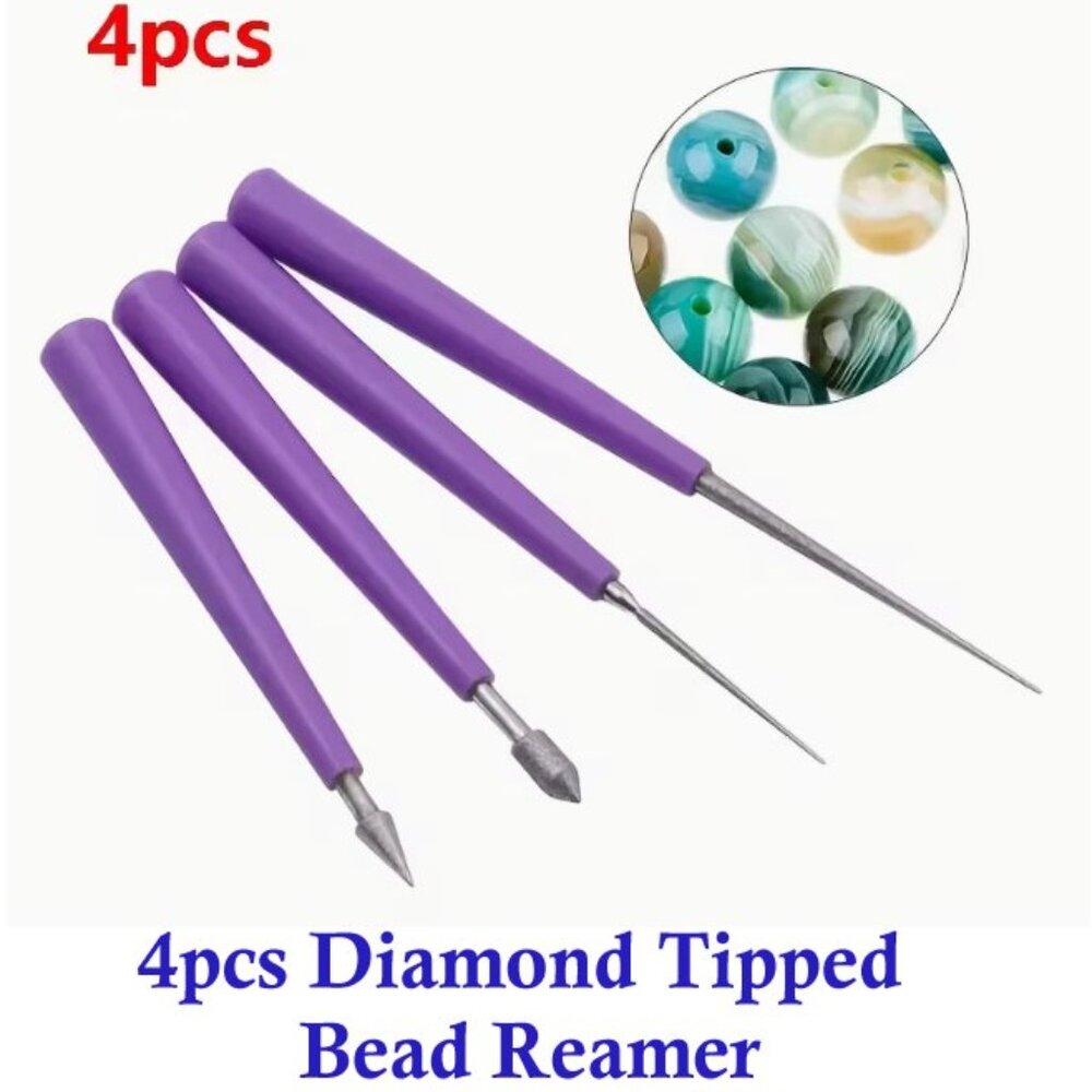 4pcs Diamond Tipped Bead Reamer.  Beading Hole Enlarger Tool for Jewelry Making